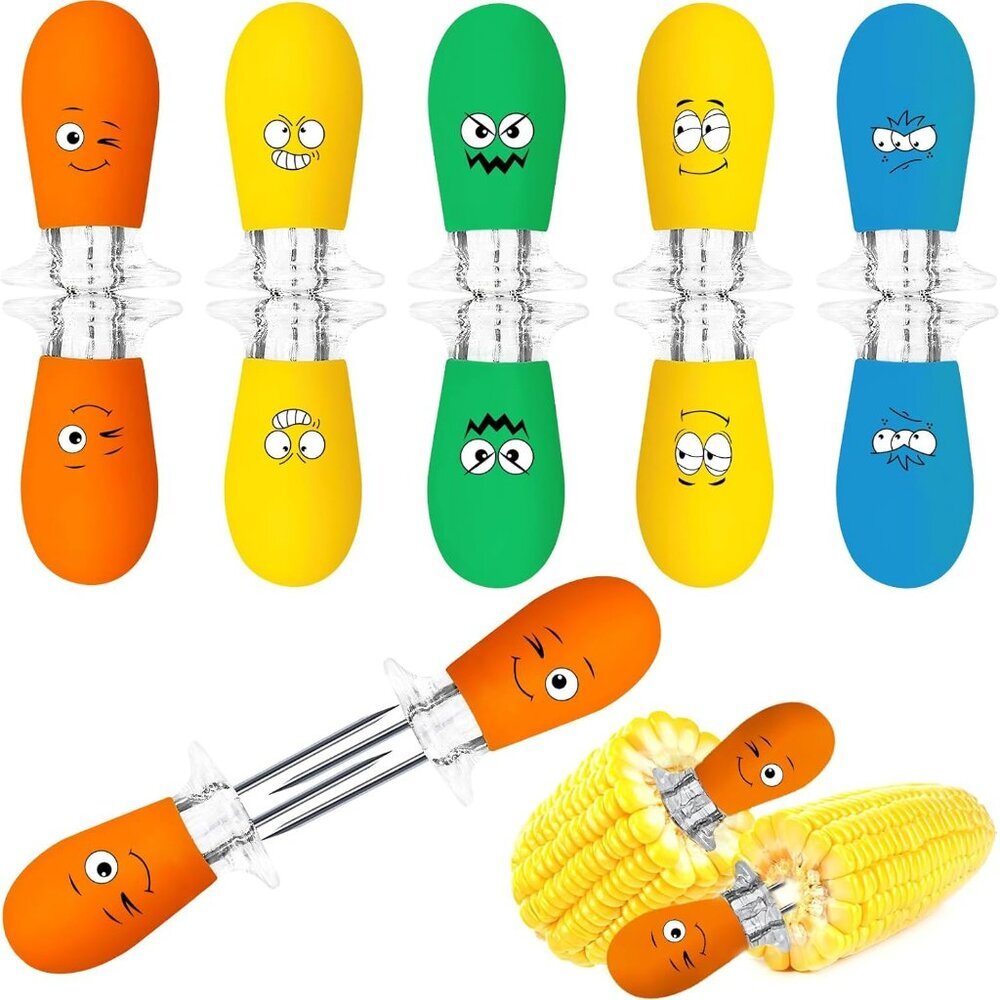 Corn Holders, 10Pcs/5 Pairs Corn Cob Holders Sets, Funny Faces Stainless Steel C